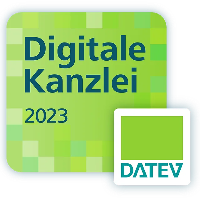 Ein grünes Schild mit der Aufschrift „Digitale Kanzlei 2023“