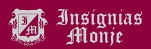 Insignias del logotipo de Monje sobre fondo rojo