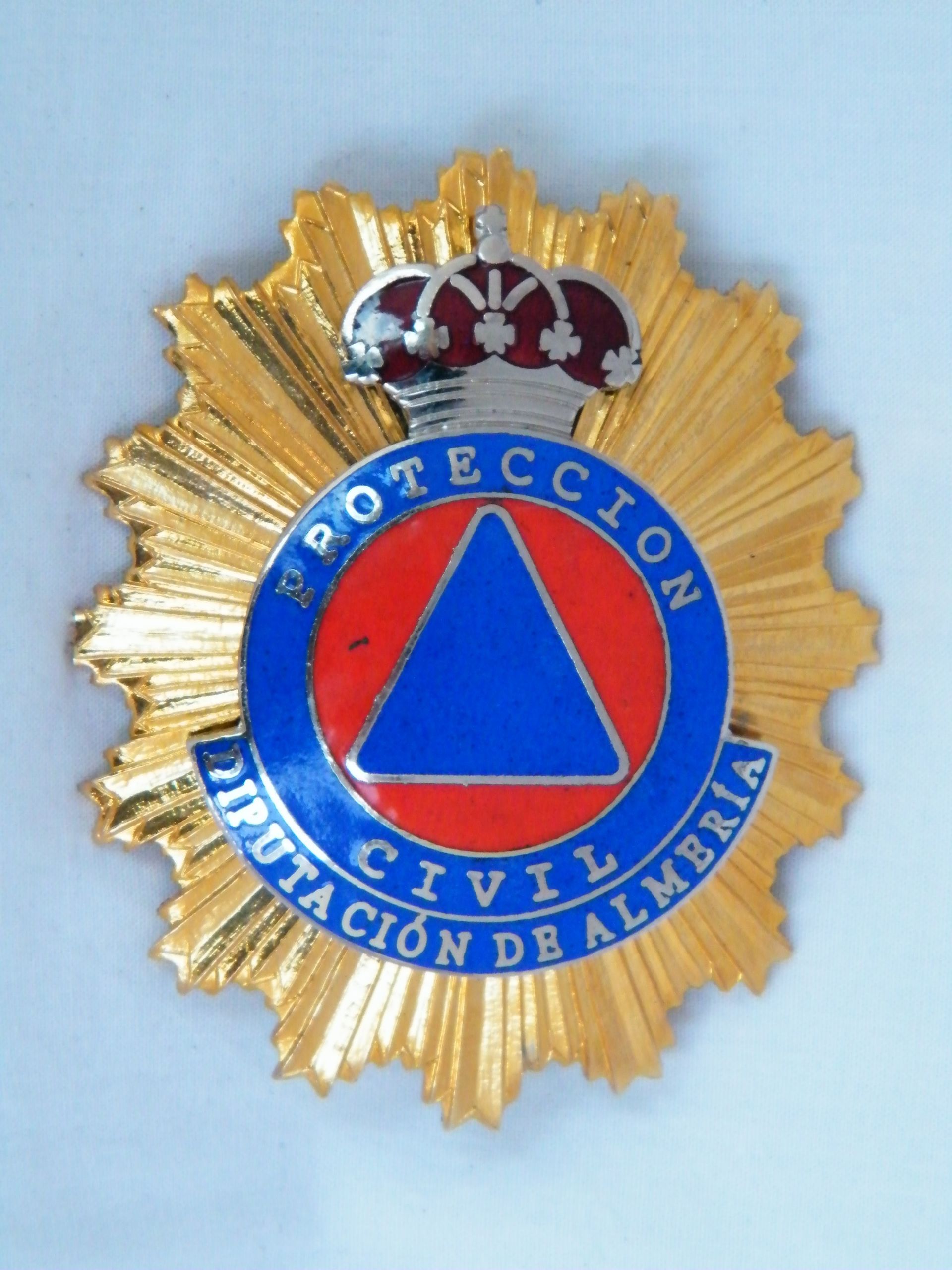 Una insignia dorada que dice protección civil.