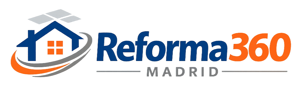 Logotipo de Reforma360 Madrid con icono de casa y texto en naranja, azul y gris.