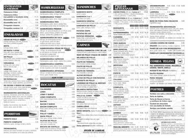 Un menú para un restaurante con mucha comida.