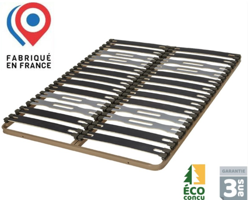 Sommier à lattes. Écoconçu. Garantie 3 ans. Fabriqué en France.