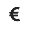 Symbole monétaire de l'euro (€) noir sur fond blanc