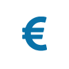 Symbole de l'euro bleu sur fond blanc
