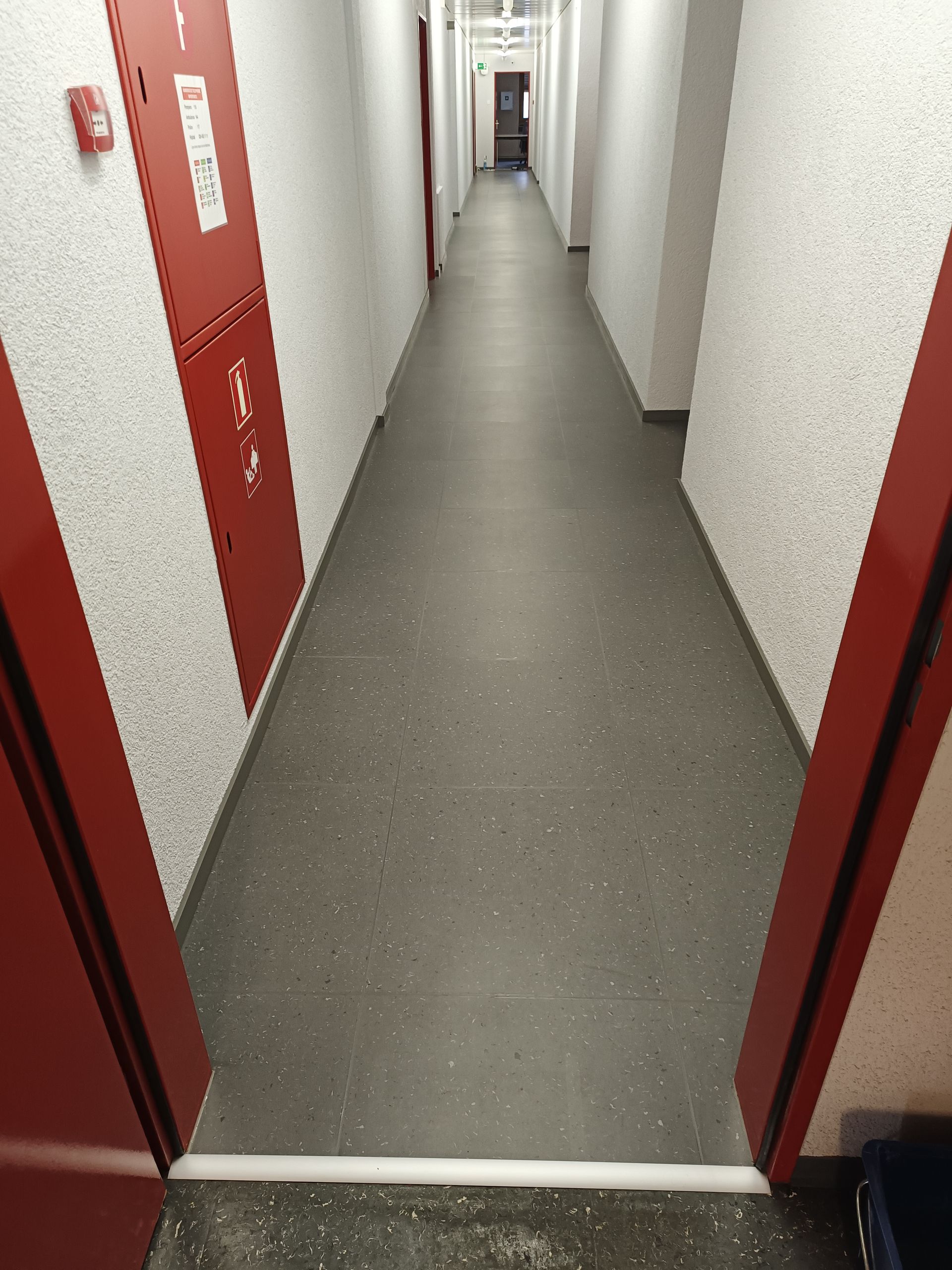 Une porte en bois avec un tapis sur le sol devant.