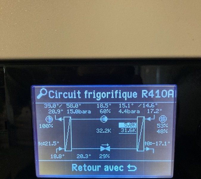 Écran de contrôle d'une pompe à chaleur
