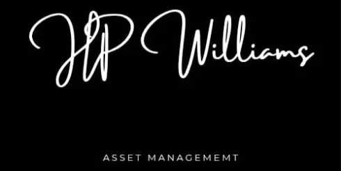 Logotipo de JP Williams, "Gestión de Activos". Texto blanco sobre fondo negro.