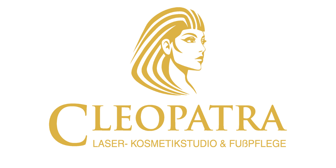 Logo für das Laserkosmetikstudio und die Fußpflege „Cleopatra“, mit einem goldfarbenen Profil von Kleopatra.