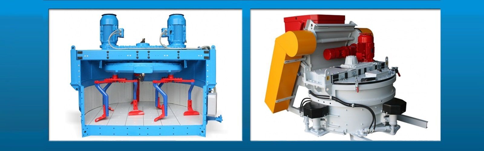 Diagrama de una máquina industrial azul junto a una foto de una máquina metalúrgica amarilla y roja.