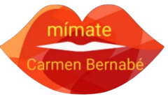 Un labio rojo con las palabras mimate carmen bernabe en él