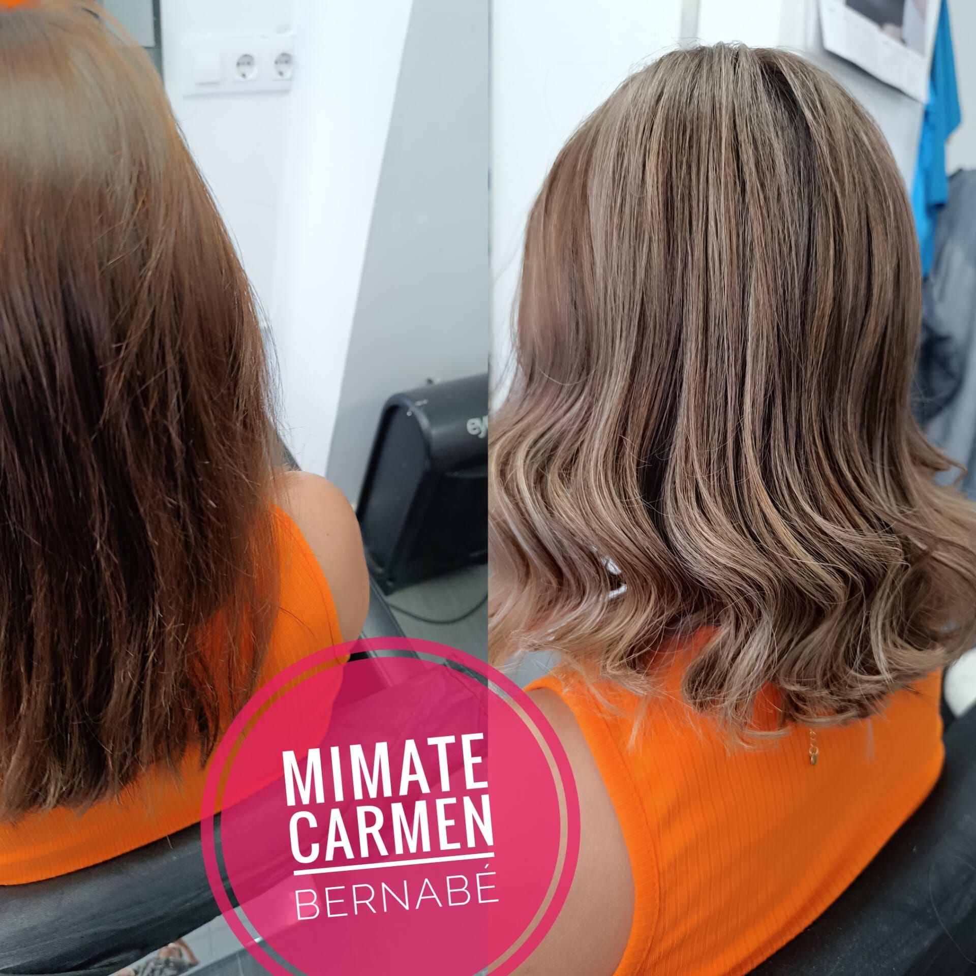Una foto de antes y después del cabello de una mujer por mimate carmen