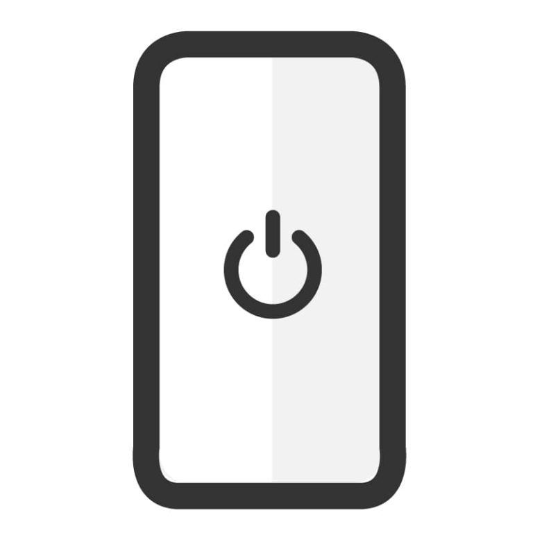 Una pantalla de teléfono inteligente con un icono de encendido gris oscuro centrado sobre un fondo gris claro.