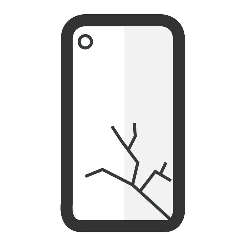 Un icono de smartphone con contorno oscuro sobre fondo blanco, que muestra un patrón de pantalla agrietada.