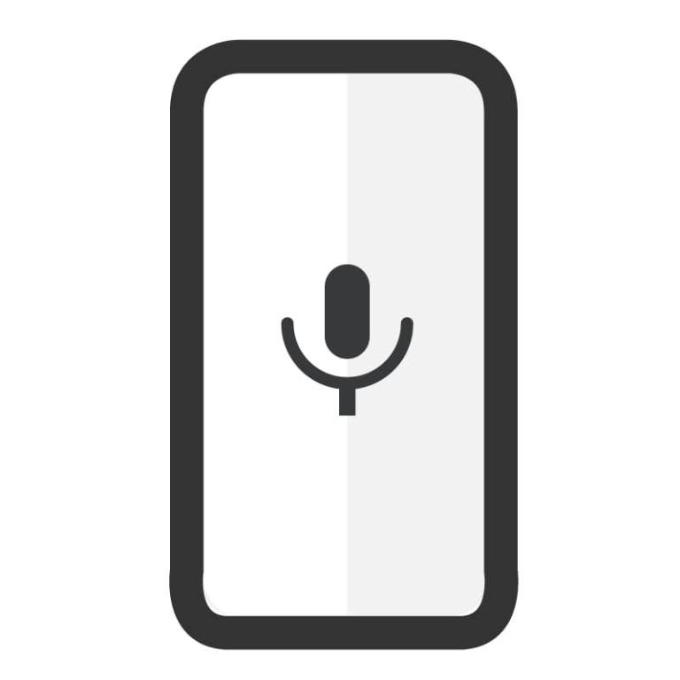 Un icono de smartphone con borde negro y un símbolo de micrófono en el centro.