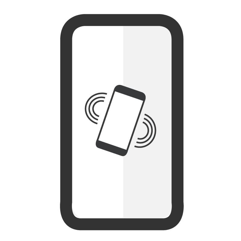 Un icono de teléfono inteligente vibrando, representado por líneas curvas a ambos lados de un teléfono inclinado 