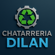 Logotipo: Engranaje con s&iacute;mbolo de reciclaje, texto &ldquo;Chatarreria Dilan&rdquo; en azul y gris.