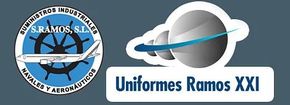Un logotipo para uniformes ramos xxi con un avión encima.