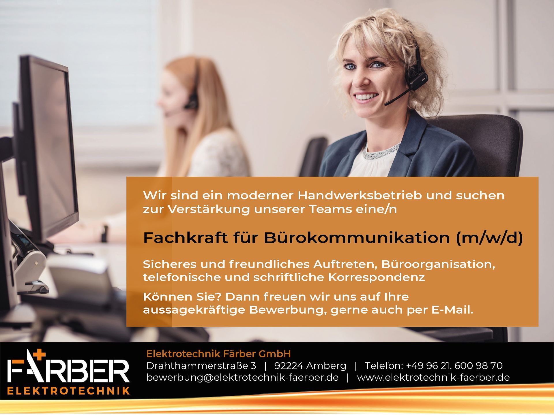 Stellenangebot von Elektrotechnik Färber GmbH: Fachkraft für Bürokommunikation