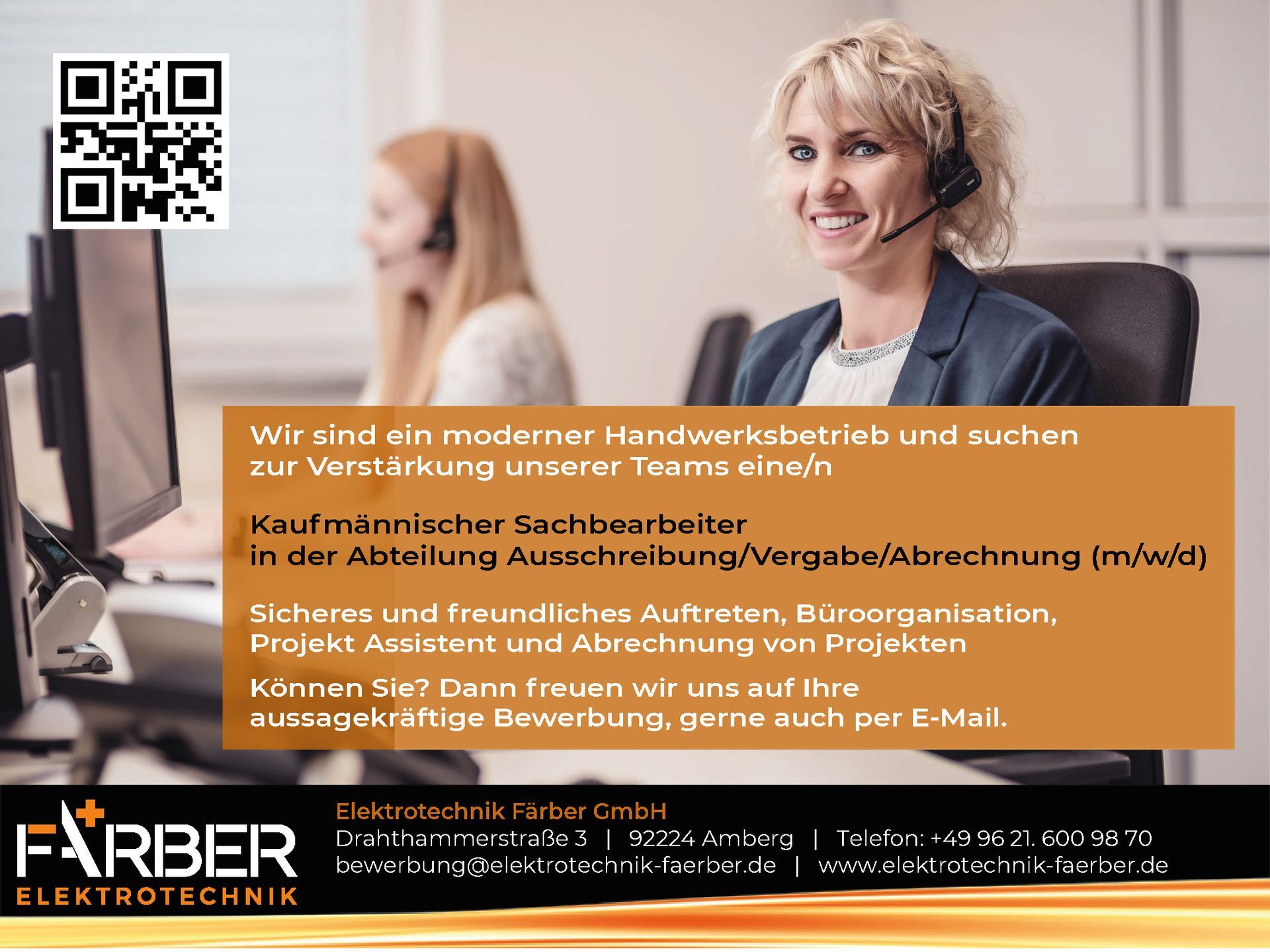 Stellenangebot von Elektrotechnik Färber GmbH: Fachkraft für Bürokommunikation
