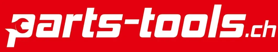 Das rot-wei&szlig;e Logo von parts-tools.ch auf rotem Hintergrund