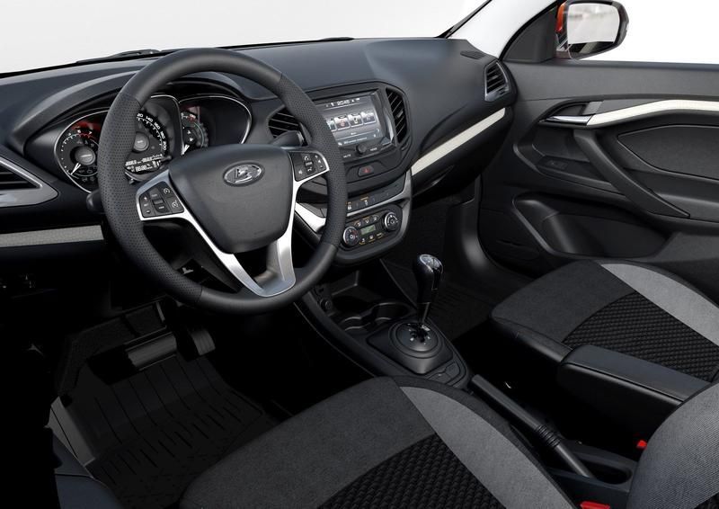 Der Innenraum eines Autos mit Lenkrad und Sitzen