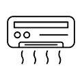 Un icono en blanco y negro de un acondicionador de aire del que sale vapor.