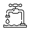 Un icono en blanco y negro de un grifo del que sale agua.