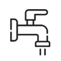Un icono en blanco y negro de un grifo del que sale agua.