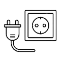 Un icono en blanco y negro de un enchufe y una toma de corriente.