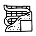 Un icono en blanco y negro de una montaña rusa.