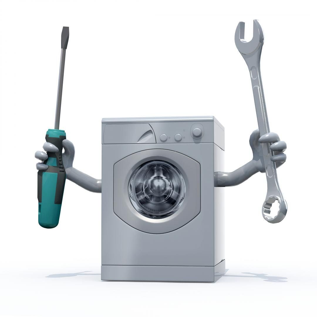 Photo machine à laver avec des bras tenant un tourne-vis et une clé à molette