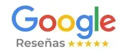 Logotipo de Google Reviews con la palabra “Google” en sus colores, la palabra “Reseñas” debajo y cinco estrellas doradas.