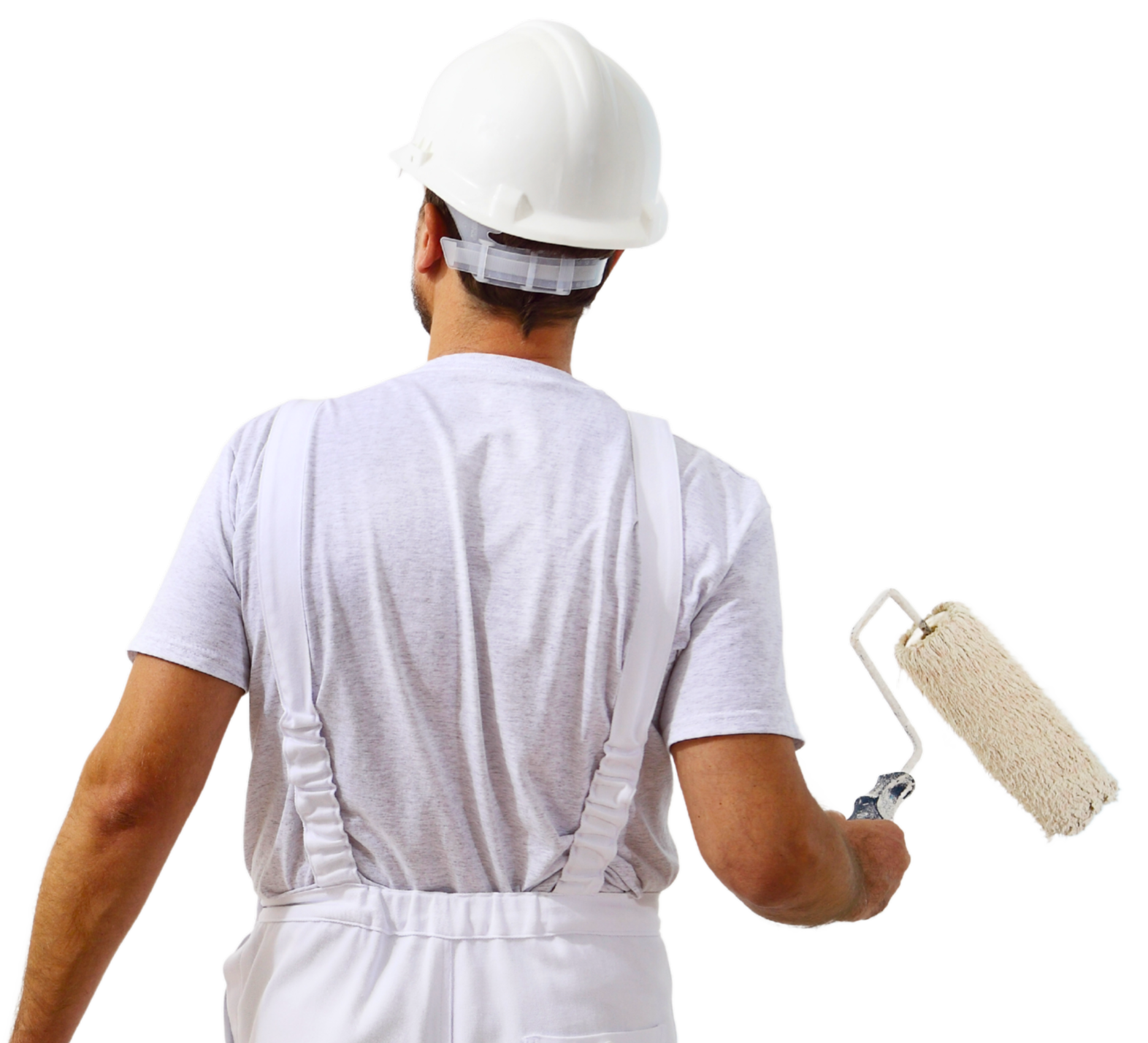 Un artisan de dos qui tient un rouleau de peinture