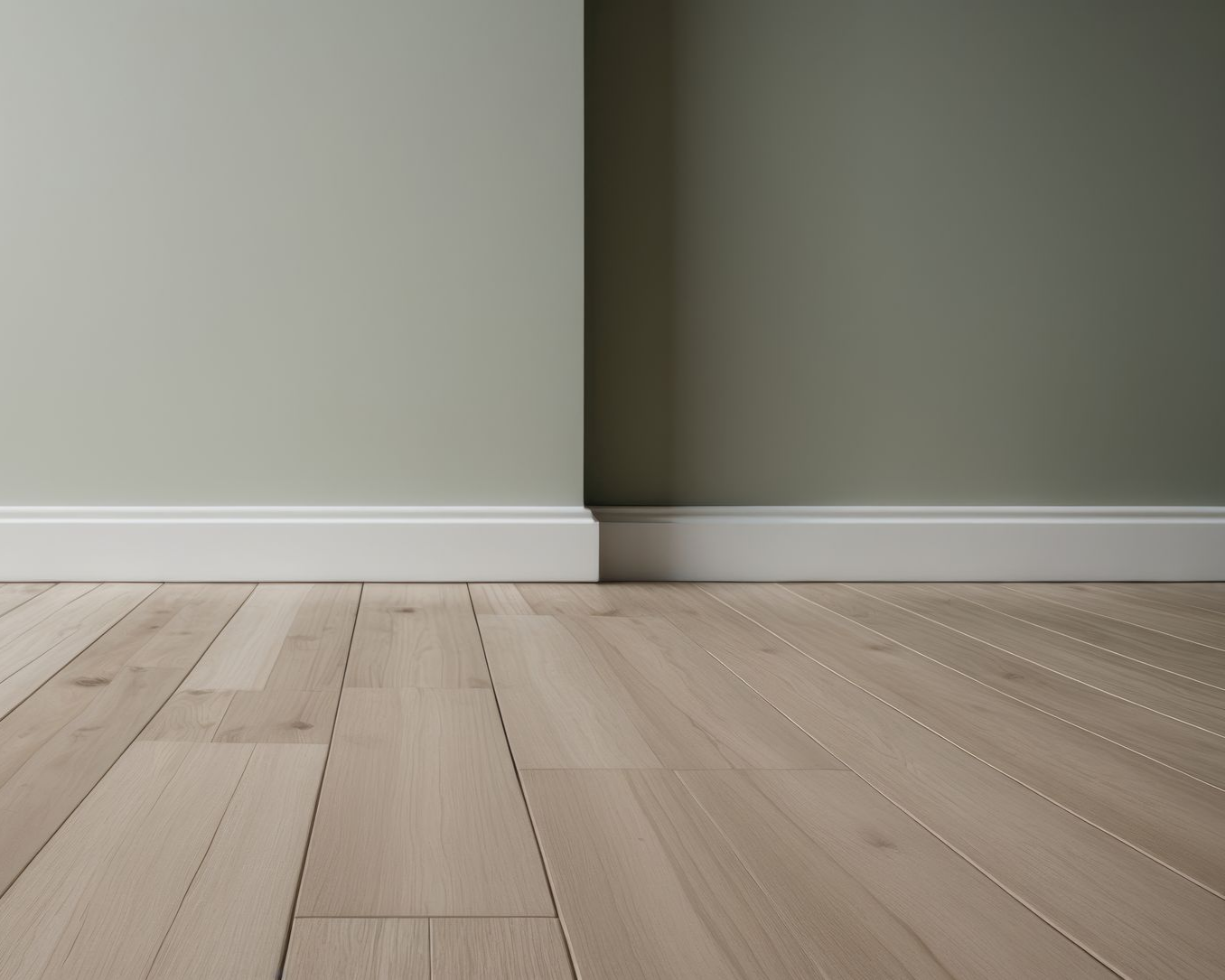 Mur vert sauge avec des plinthes blanches