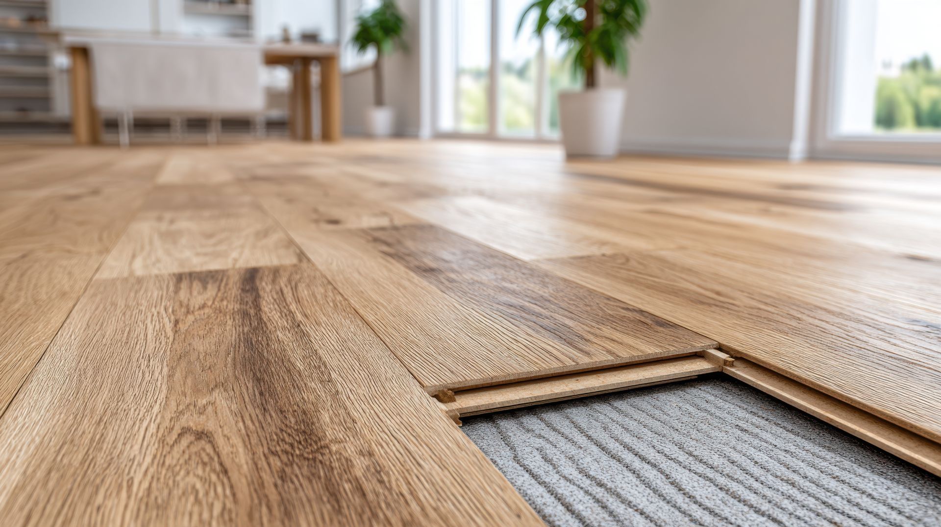 Parquet en bois partiellement posé