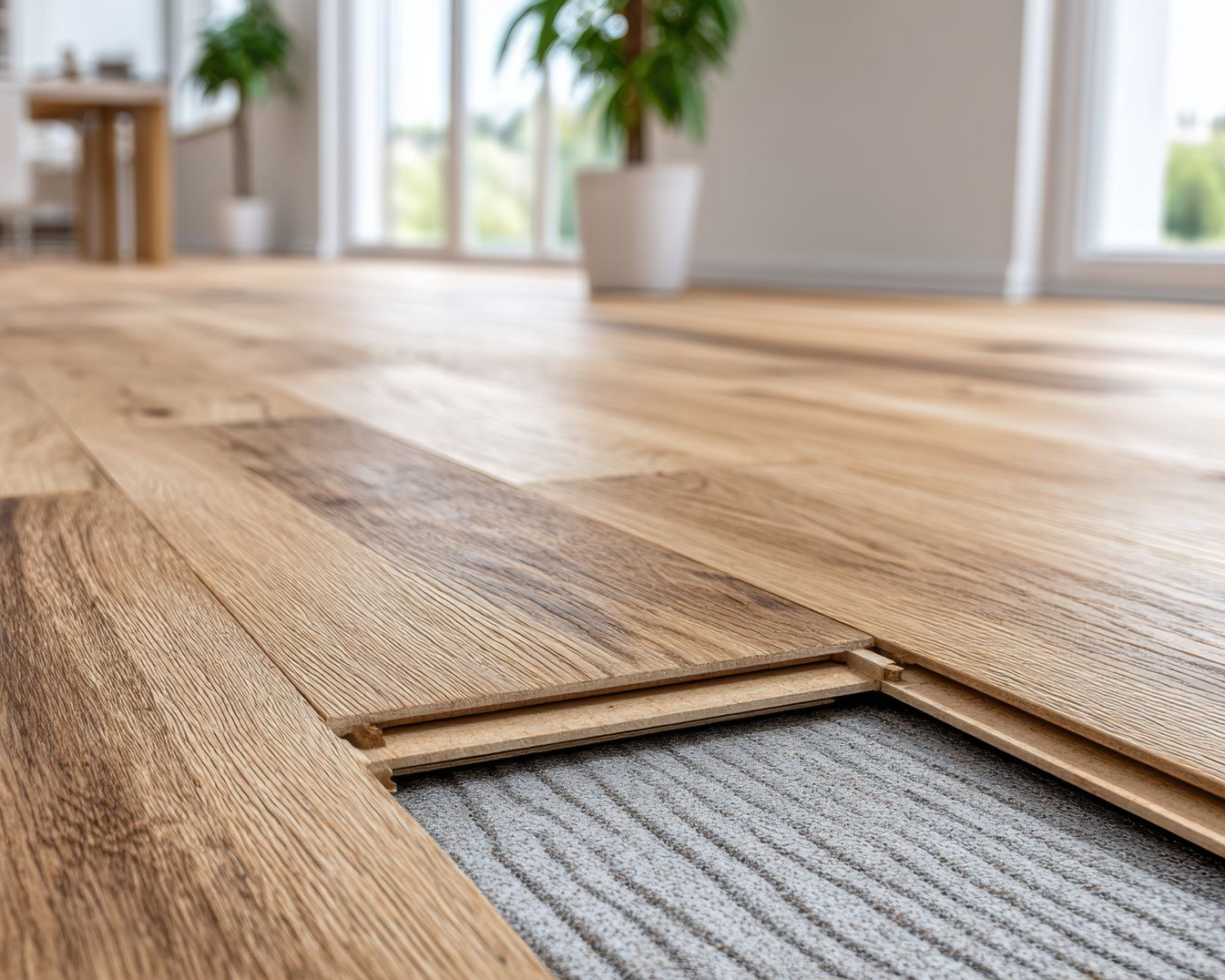 Parquet flottant en cours de pose