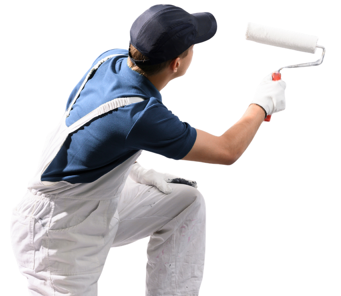 Un peintre professionnel avec un t-shirt bleu