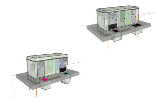Dos modelos 3D de estructuras de utilidad sobre plataformas