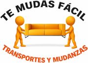 Logotipo para una empresa de transporte y mudanzas que muestra dos figuras naranjas que llevan un sofá y el texto "Mudanzas fáciles".