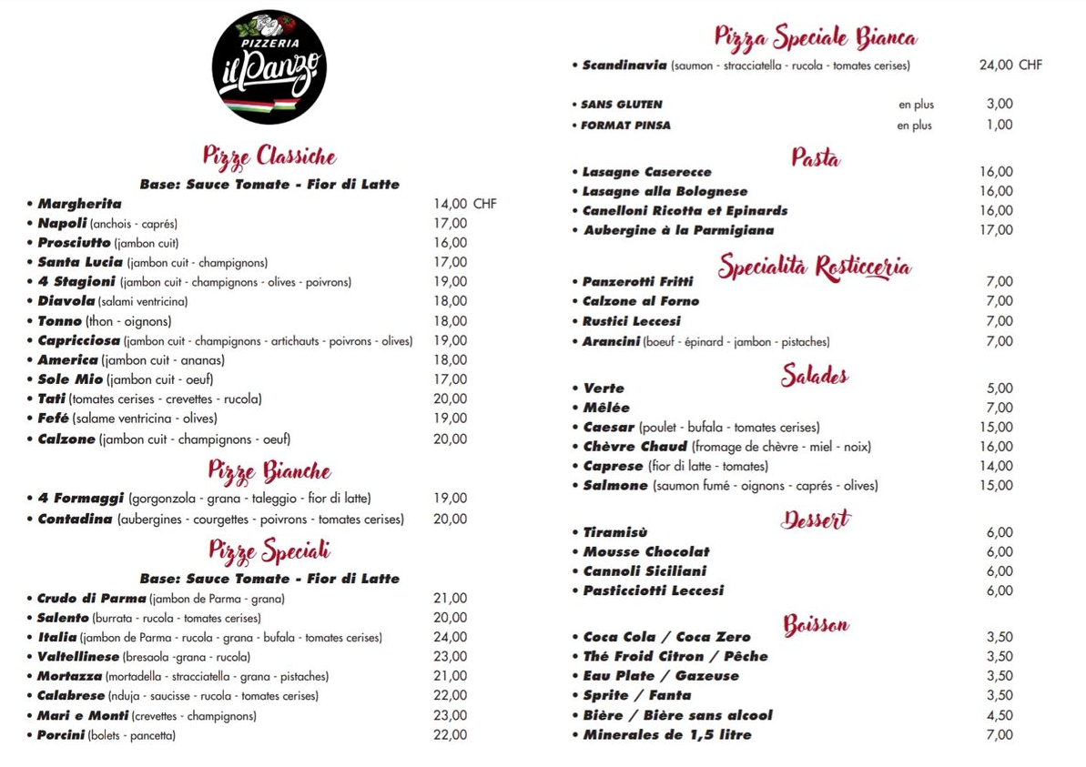 Découvrez notre carte : pizzas, pates et autres spécialités italiennes