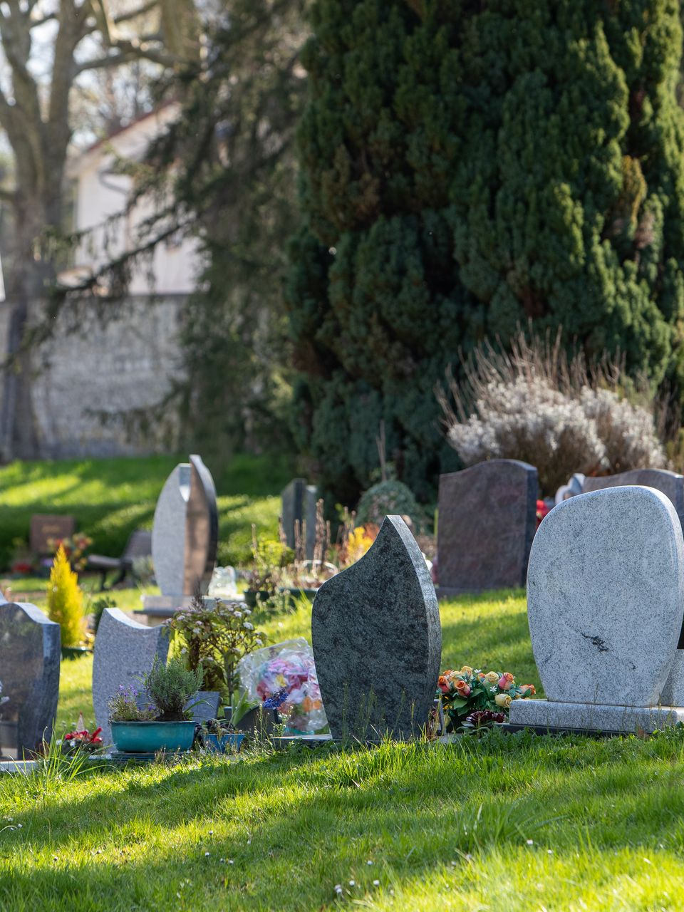 Des stèles de tombes en marbre.