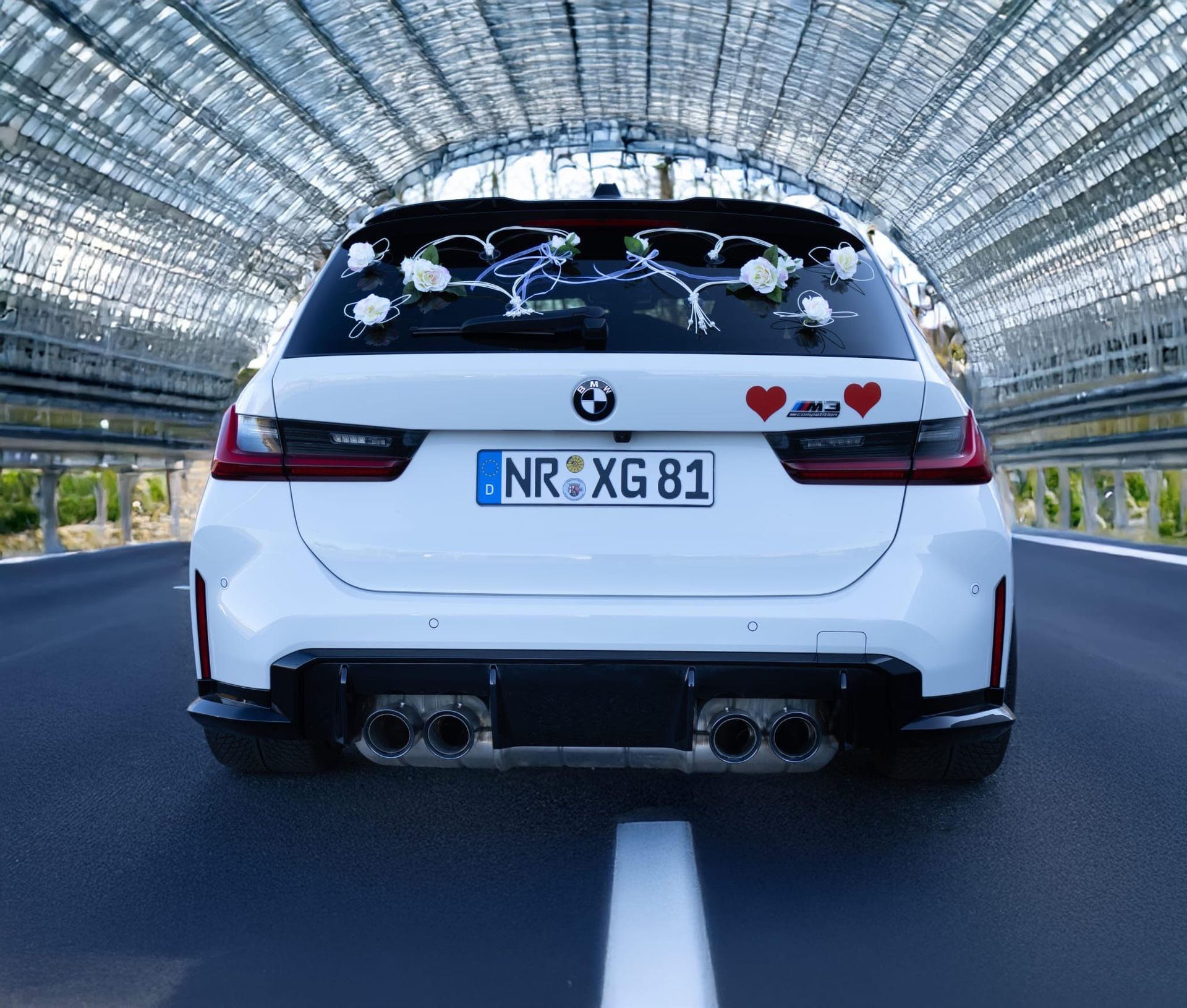 BMW M3 Touring Competition als Hochzeitsauto Heck