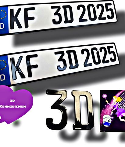 Stilisiertes „KF 3D 2025“-Textlogo mit schwarzen, weißen und goldenen 3D-Effekten und violetten Zierelementen
