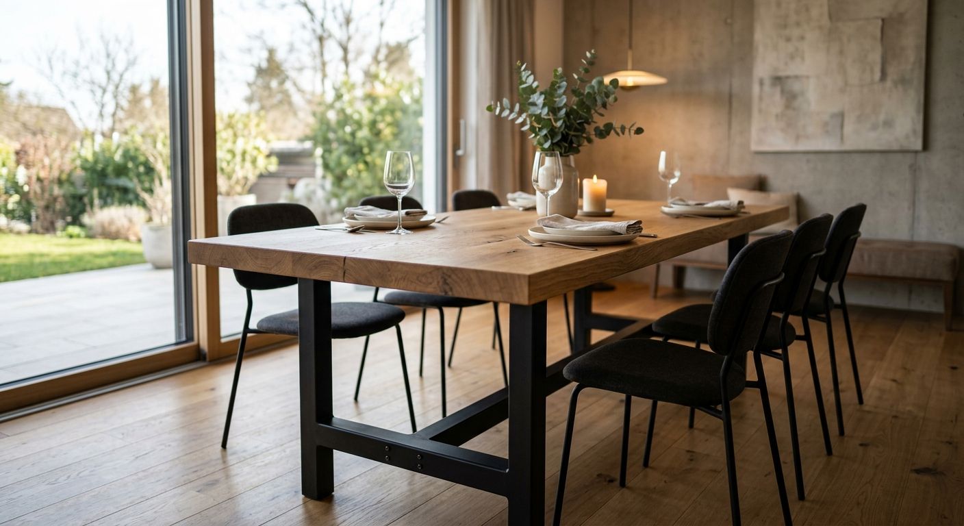 Salle à manger moderne avec une table en bois