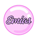 Un círculo rosa con la palabra Emias en él.