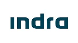 Logotipo de Indra en color verde azulado oscuro sobre un fondo blanco.