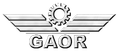 Logotipo con engranaje y alas sobre las letras "GAOR".