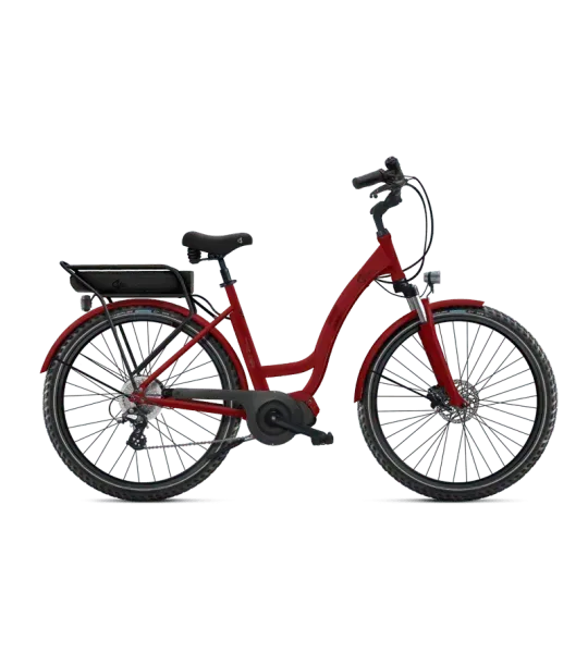 Un vélo rouge et noir.