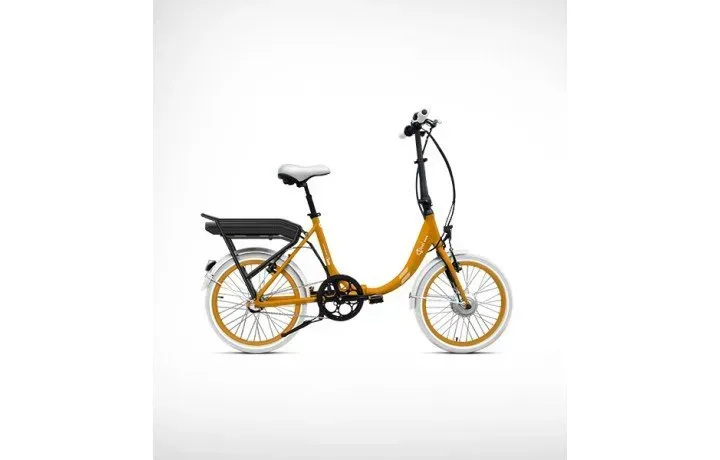 Un vélo électrique jaune.