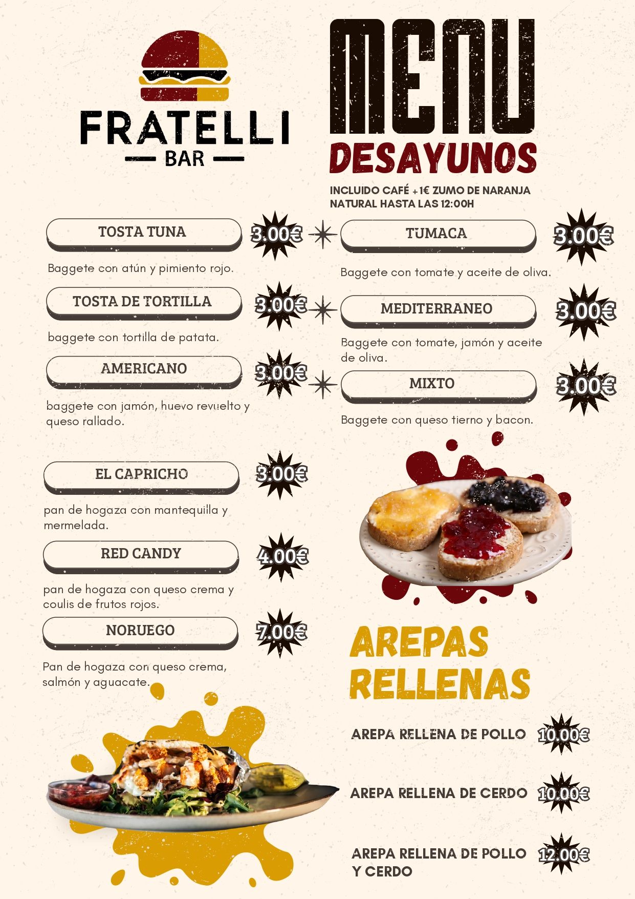 Un menú para un restaurante con una imagen de un plato de comida.